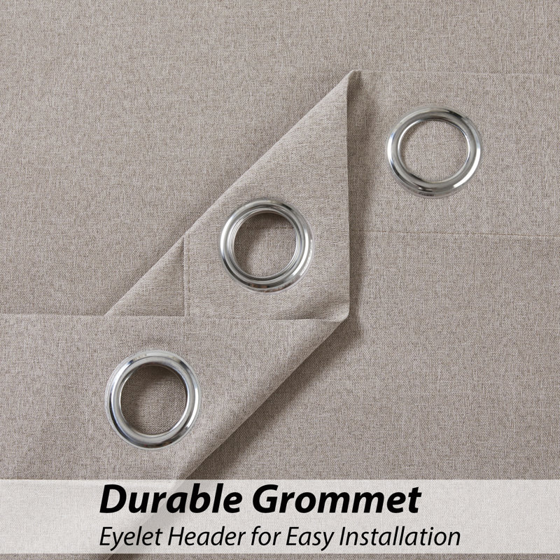 Linen Blackout Eyelet Curtains Set - Thermal Insulated, Noise Reducing, Ready Made Curtains, 168cm Width x 183cm Drop, Beige