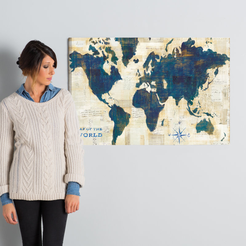 « world map collage », reproduction d’art sur toile tendue, H 24 po x l 36 po x P 2 po