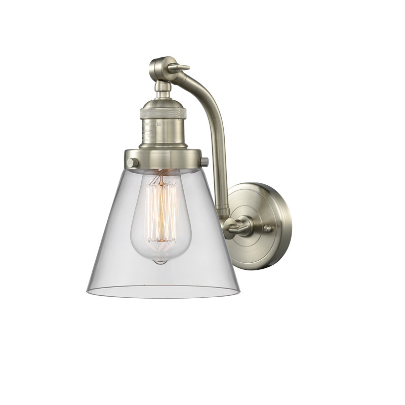 Cone 1 Light Sconce, Brushed Satin Nickel, Clear