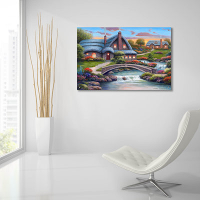 «Stone Bridge Cottage» par John Zaccheo, art en verre acrylique Wal