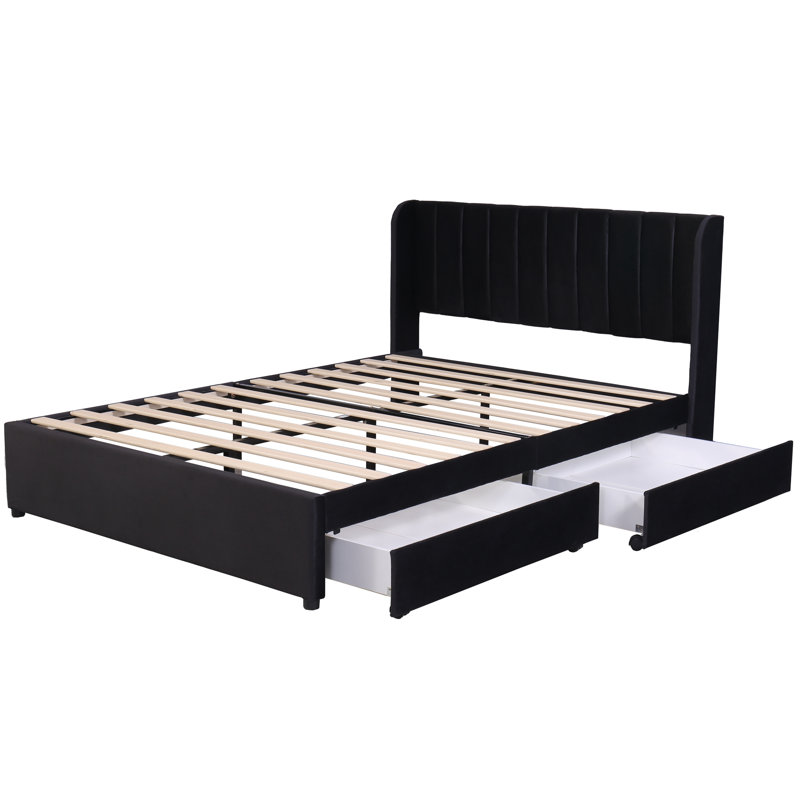 Aymon Upholstered Storage Bed, European Double (140 x 200cm), Black