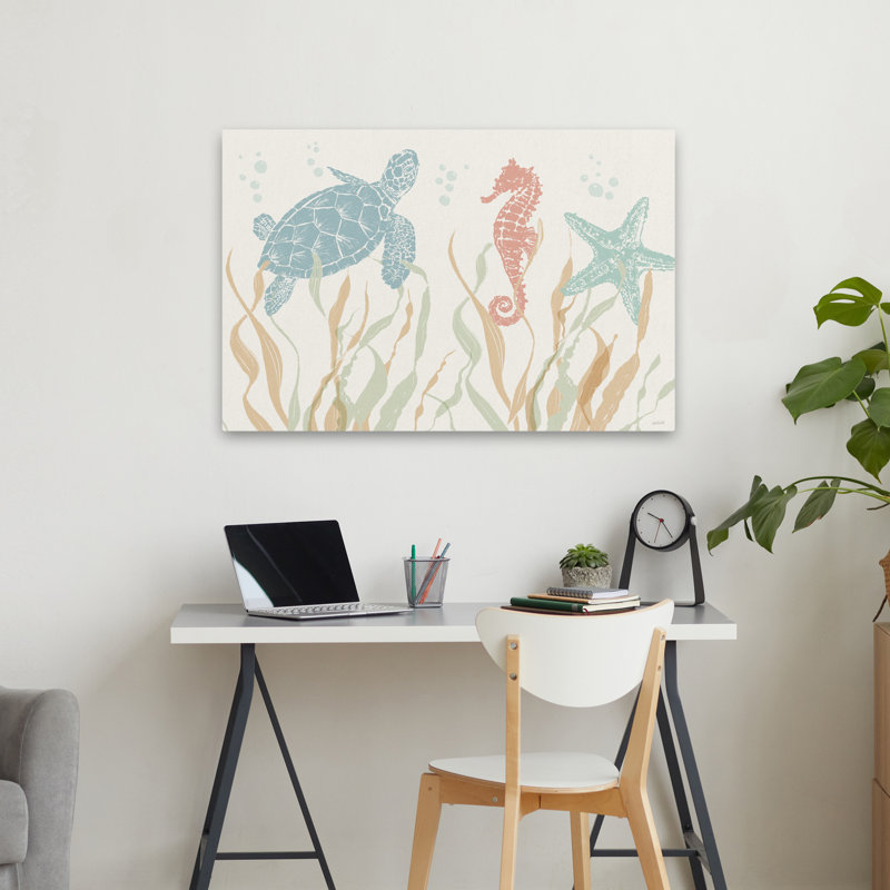 Bord de mer style I bord de mer; Nautique, animal, bleu, blanc, turquoise, beige, H 36 po x l 24 po