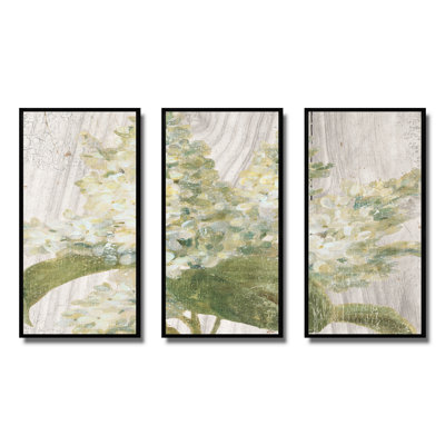 «Goauche Green Flower II - Cabin & Lodge», ensemble de 3 toiles d'art encadrées