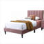 Lit tapissier ajustable capitonné simple avec support central pour chambre à coucher et lin rose chaud