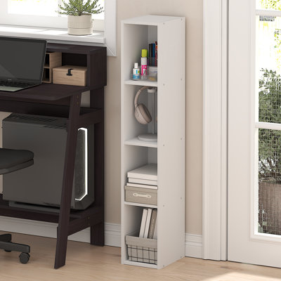 Book Shelf, 4-Tier Narrow Bookshelf, Standing Bookcase with 8-In Width Storage Shelf, 9.3 x 7.9 x 41.6, for Organization and Storage, for Living Room, Bedroom, Home Office, White