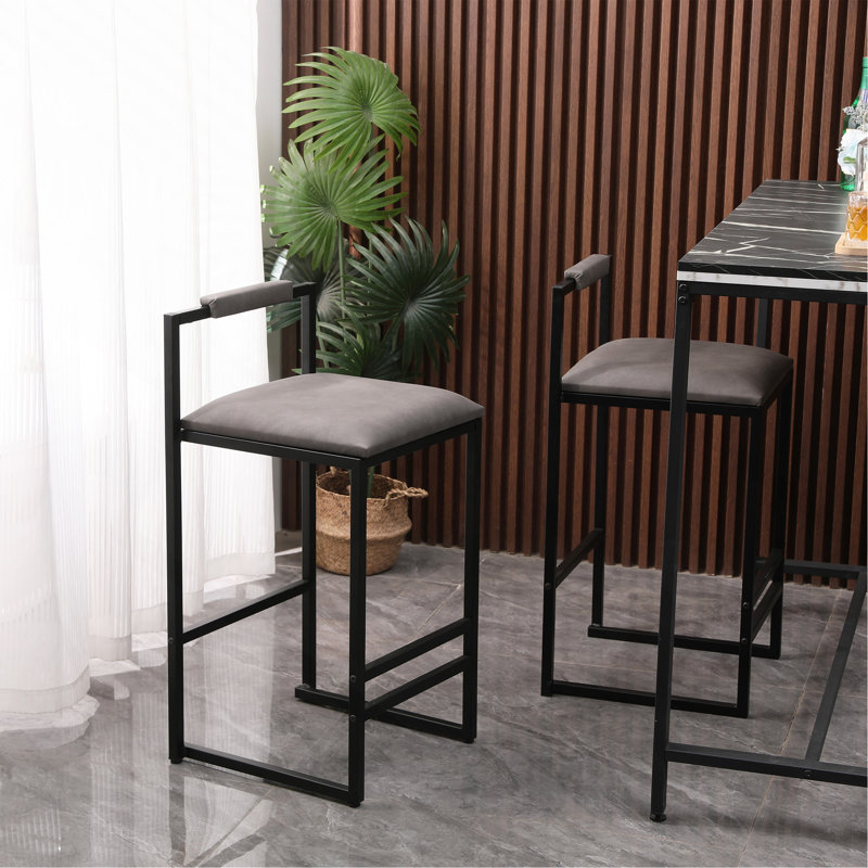Ensemble de 2 tabourets de bar à hauteur de comptoir avec dossier et pieds en métal modernes sans accoudoirs et chaises rembourrées en polyuréthane gris