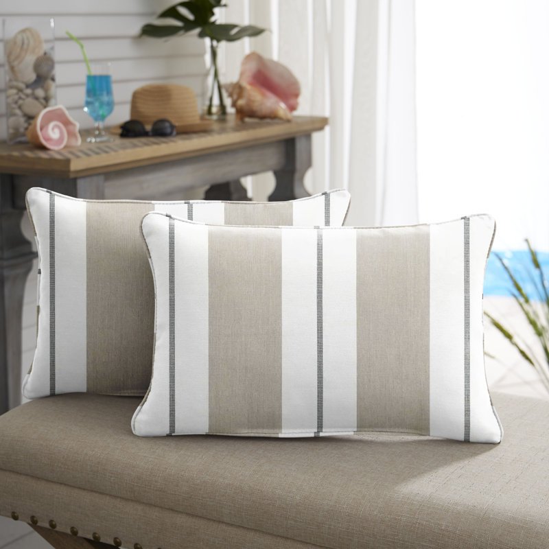 Housse de coussin rectangulaire intérieure / extérieure Deana Sunbrella®, Gris / blanc, H 12 po x l 20 po