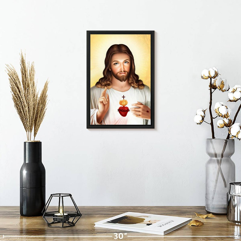 Sacré-Cœur de Jésus, 31 po x 46 po, Cadre flottant noir