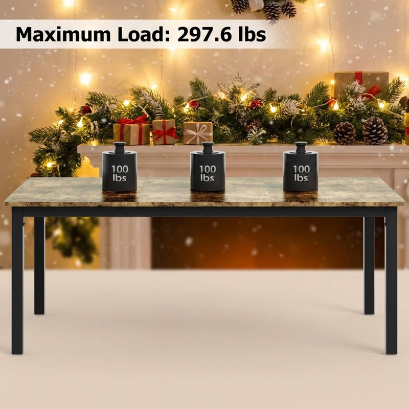 78.7" Industrial Dining Table for 6-8, Large Rectangle Kitchen Table with Sturdy Metal Legs, Round Corners, Wooden Dinner/Conference/Writing Desk for Dining Room, Living Room