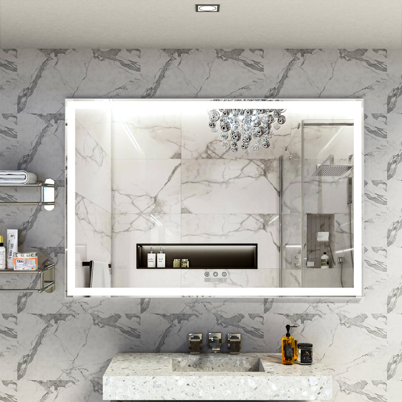 Miroir mural de salle de bain 60 x 40 pouces avec éclairage DEL, étanche, cadre en aluminium haute résistance, 3 réglages de couleur, système de commande tactile intelligent.
