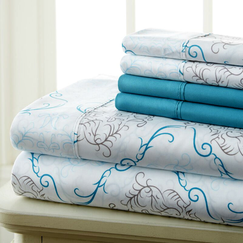 Prestige Home Microfiber Damask Fitted Sheet, Full Sheet Set + 1 Fitted Sheet + 2 Pillowcases