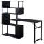 Table de coin en L pour bureau à domicile, table d'ordinateur rotative avec bibliothèque à 5 niveaux, quatre méthodes d'installation, roulettes verrouillables