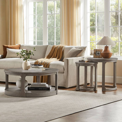 3PCS Traditional Round Wooden Coffee Table Set