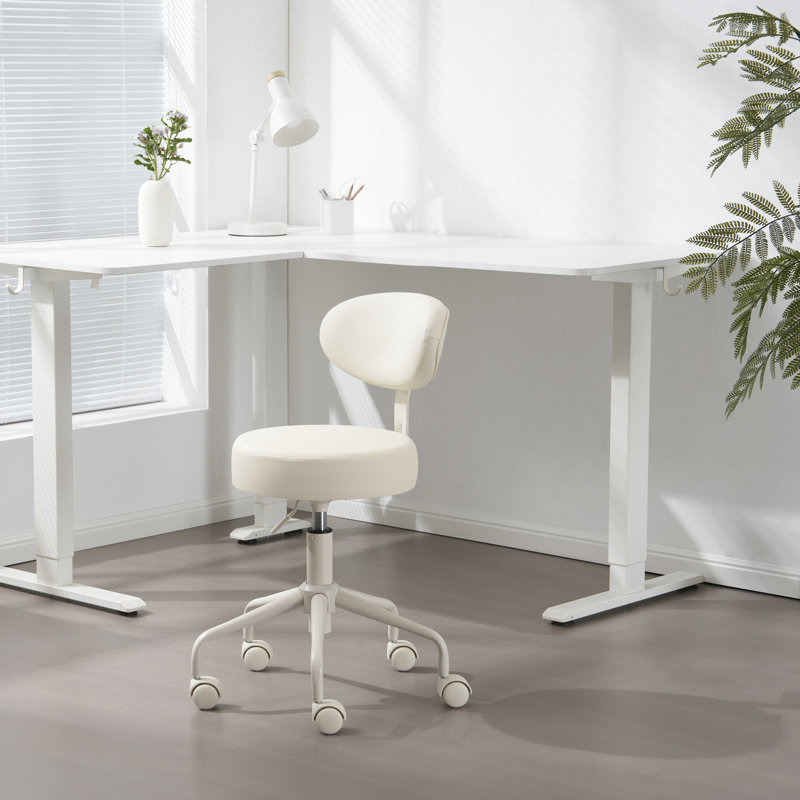Pneumatic Swivel Rolling Stool Chair with Backrest 503 KAI, White