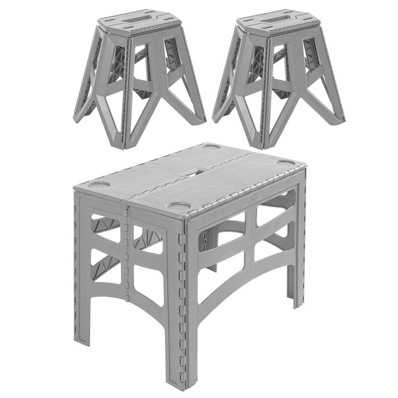 Set of 2 Tom Foldable Chair & Timo Foldable Table Large, Silver, 17.5" H x 79.5" W x 79:5" D 