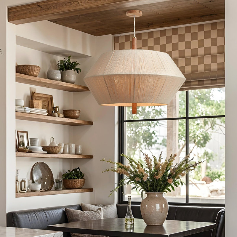 Nimbus Modern Pendant Light – 20" Metal, Wood & Gold, Beige, Ivory White Large Geometric 3-Light Hardwired Dimmable Light Fixture for Living Room, Dining Room, or Entryway in Modern, Minimalist, and Transitional Style