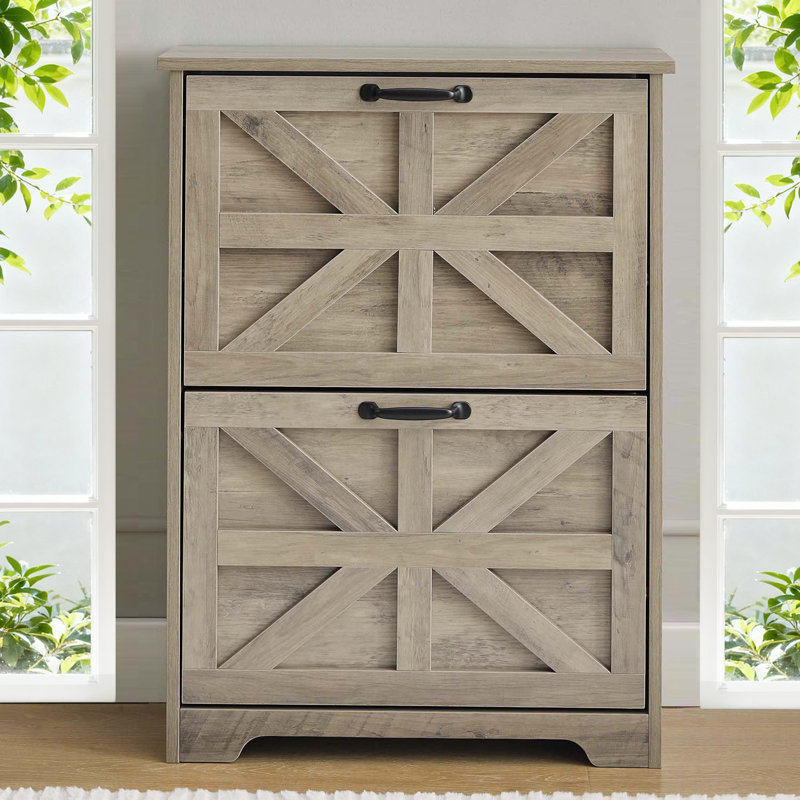 Shoe Cabinet For Entryway With 2 Flip Drawers, Wooden Shoe Storage Cabinet, 2 Tier Freestanding, Elegant Slim Shoe Organizer For Entryway, Hallway, Living Room