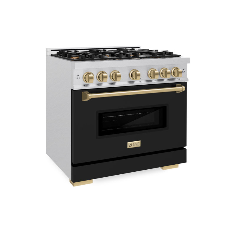 ZLINE Autograph Edition 36 in. Classic Dual Fuel Satin Steel Range w/ Accents, Black/Bronze