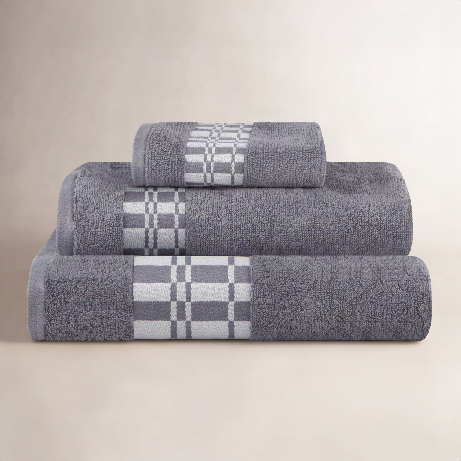 Davis 3-Piece Geometric Cotton Towel Set, Gray