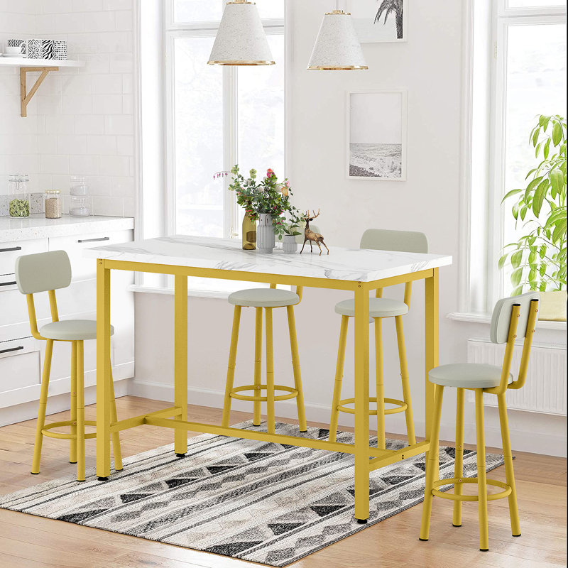 Ensemble de coin-repas à hauteur de comptoir 4 personnes Baufield, Blanc / Doré