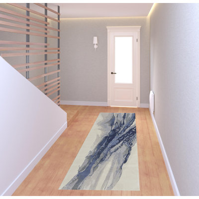 Tapis bleu, gris et ivoire