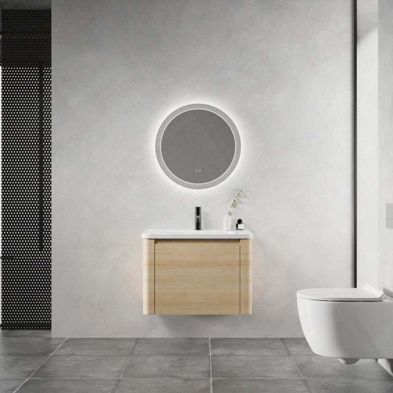 Meuble-lavabo mural avec lavabo en céramique et porte à fermeture en douceur, Chêne blanc Américain, 28"