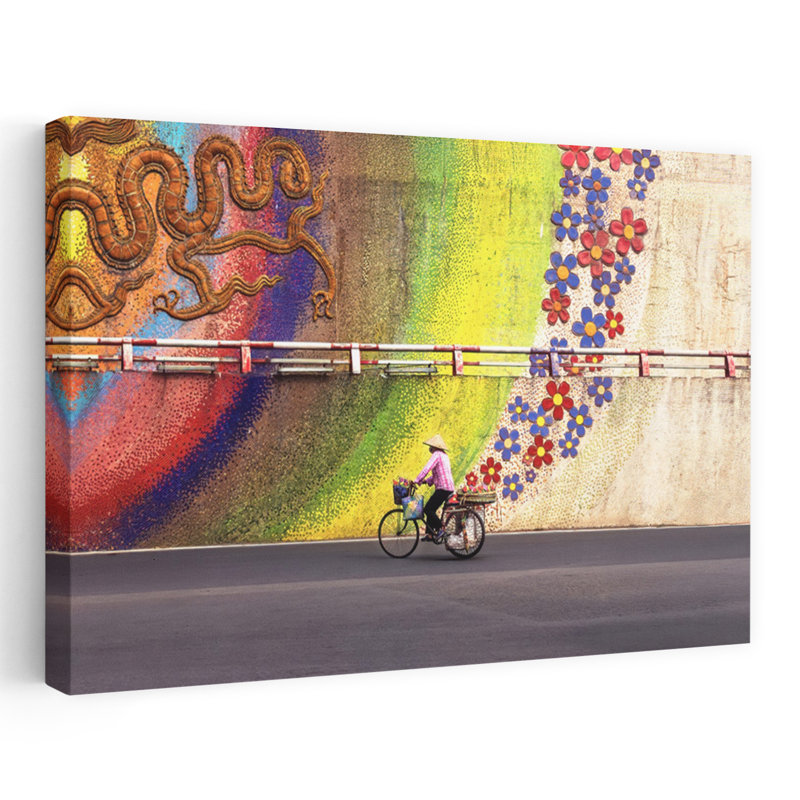 Hanoï, mosaïque murale, bicyclette, ville vibrante et colorée, art mural contemporain, 16" H x 24" W