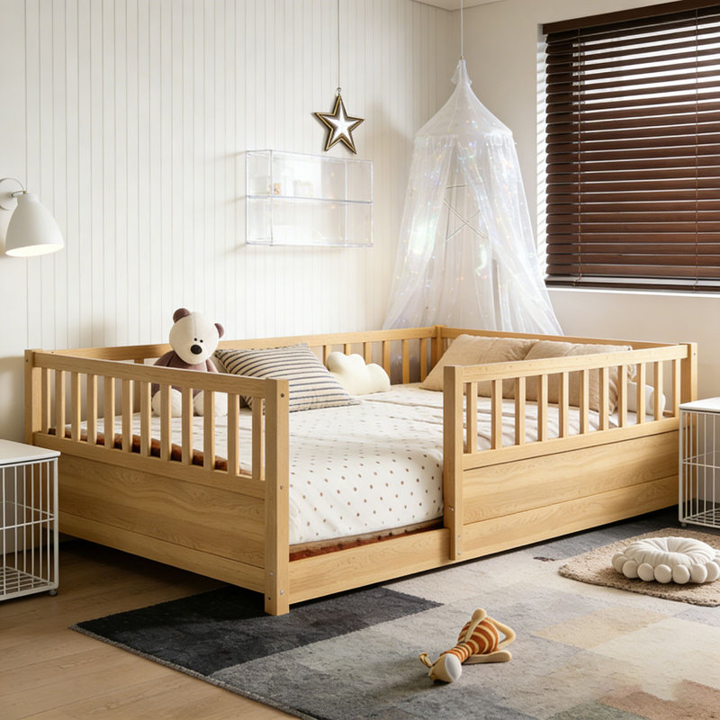 Lit en bois, Naturel, Lit double