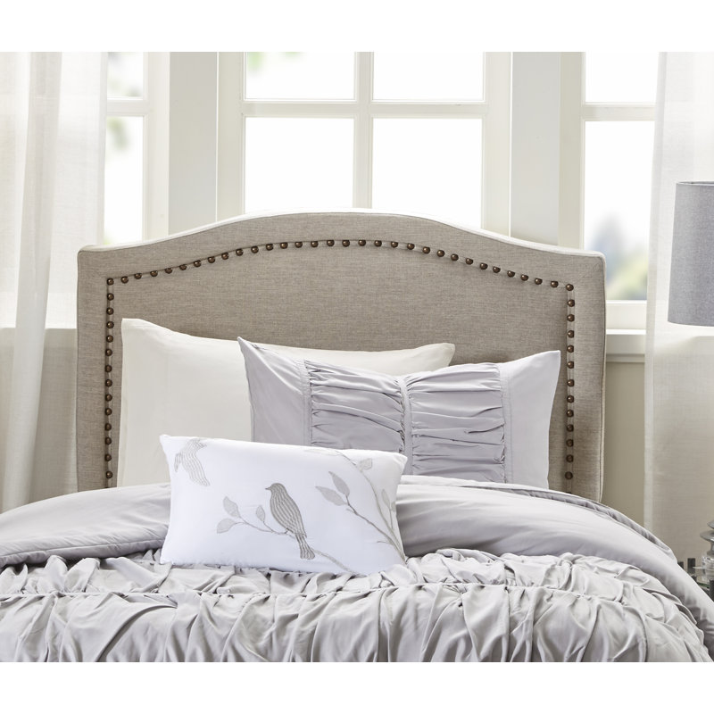 Clouchete Natural Queen Camelback Upholstered Headboard with Nailhead Trim, Queen, Natural