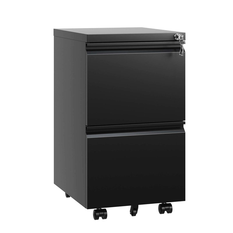 2 Drawer Metal Mobile File Cabinet With Lock And Removable Bar - Holds Legal/Letter/A4 Papers, Fully Assembled Black Rolling Drawers Docs, Office Accessory