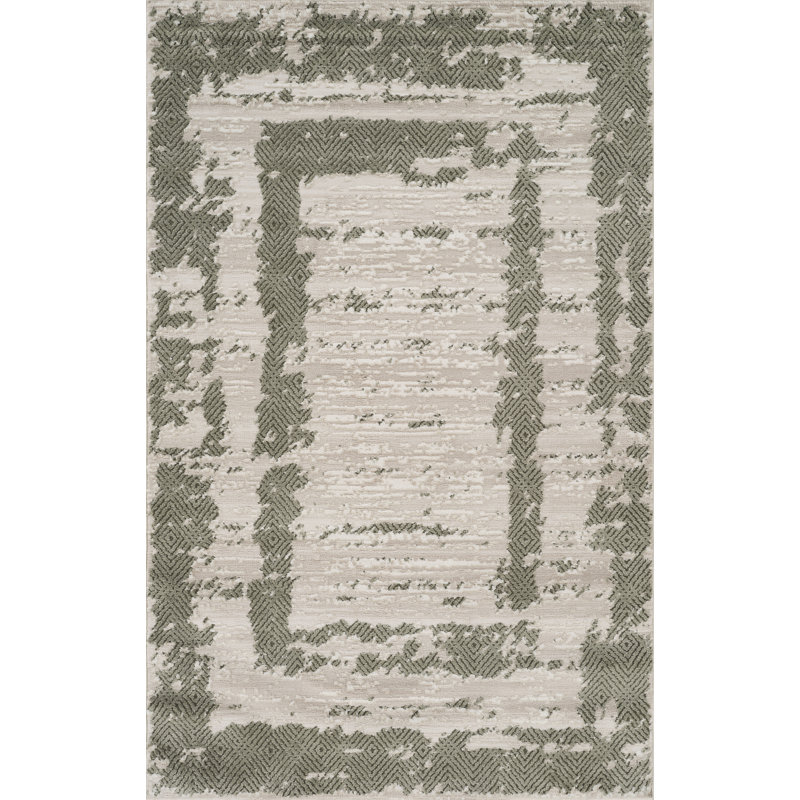 Alison Green & Beige Abstract High-Low Modern Rug, Green/Beige, 12'0" x 15'2"