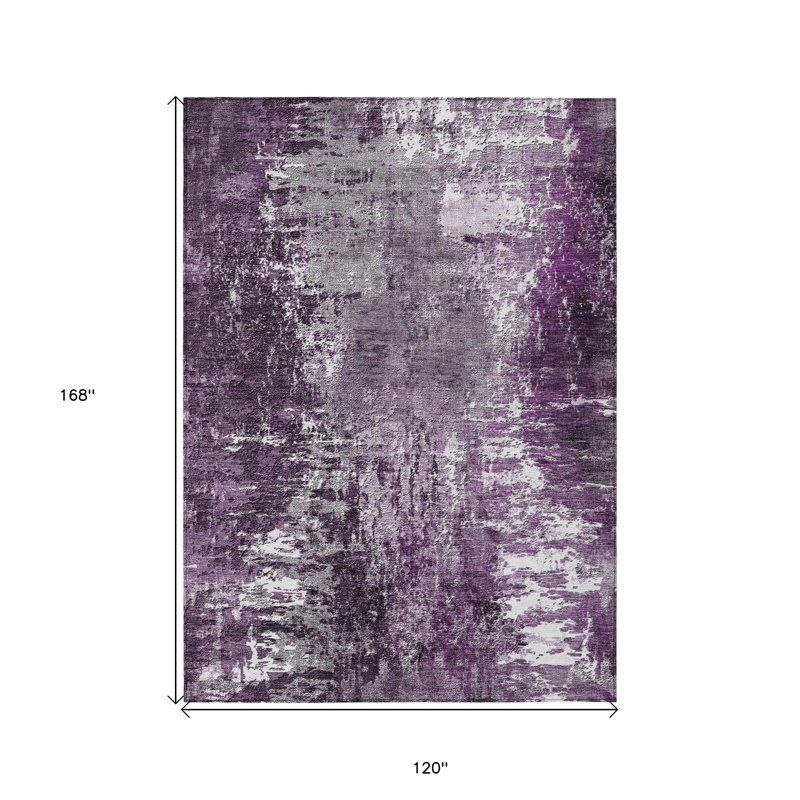 Tapis extérieur lavable abstrait 10 pi x 14 pi mauve et lavande