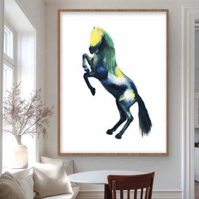 Greeting horse - Farm animals framed matted print for decor