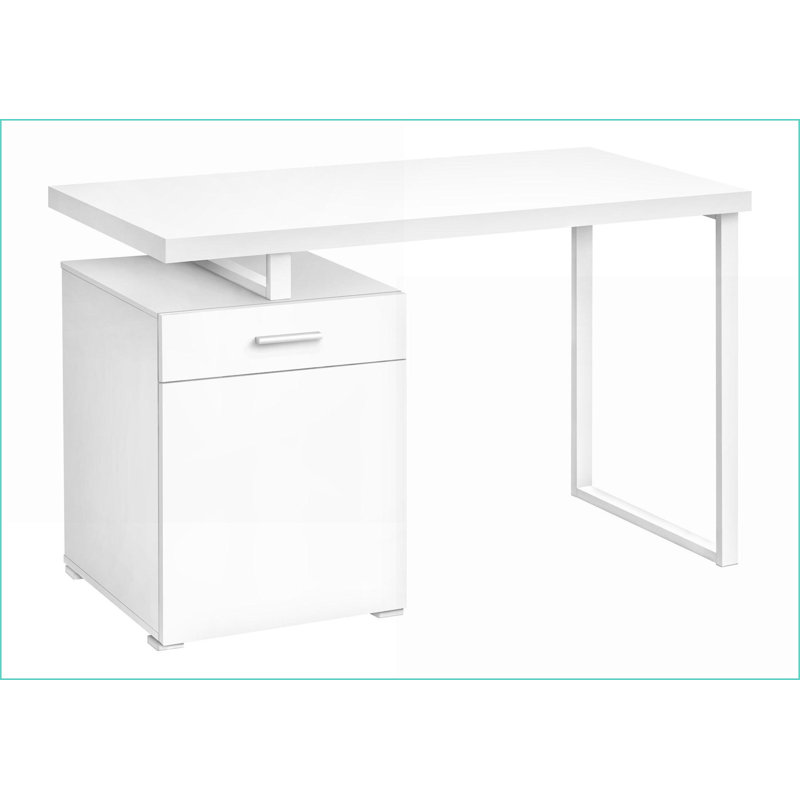 Desks, Modern White Laminate Computer Desk with Storage, 48” L | Left/Right Setup | White Metal | Particle Board