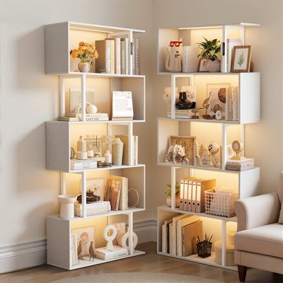 6-Tier Geometric Bookcase with Lighting