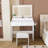 New Large Mirror Vanity Desk for Bed room , Modern Makeup Vanity Set with Power Outlet and Hair dryer holder, 5 Drawers , 3 Lighting Color Adjustable Dressing Table for Bedroom, White Color-417225401