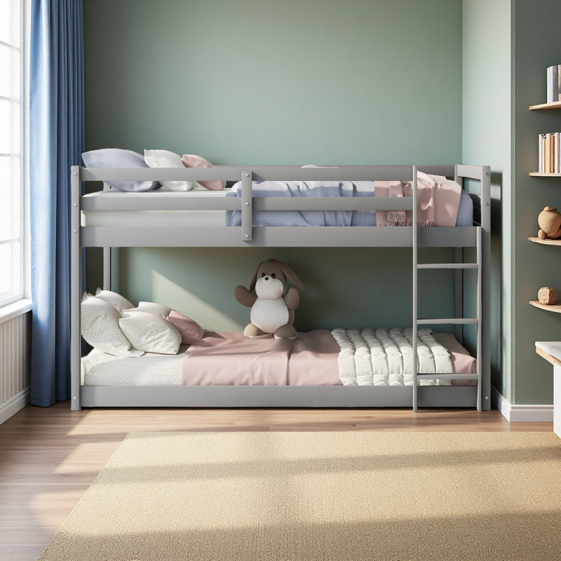 Lit superposé simple au-dessus d'un lit simple avec échelle, Gris