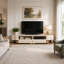 Faux Travertine Modern Coffee Table and TV Stand Set of 2 with Storage