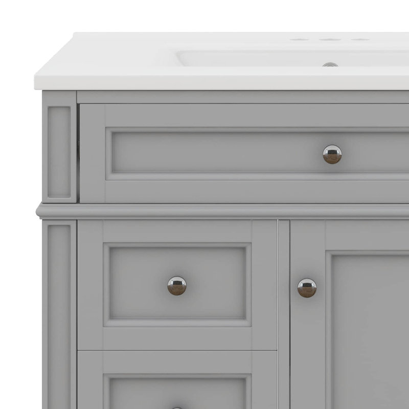 30" Freestanding Bathroom Vanity With Top Sink, Modern Undermount Bathroom Sink Cabinet With 2 Drawers And A Tip-Out Drawer