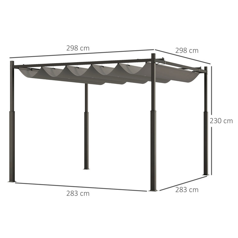 Chamroeun 2.98m x 2.98m Metal Pergola, Grey