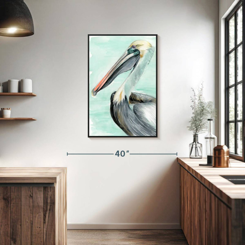 Pélican turquoise II, 25 po x 37 po, Cadre flottant noir