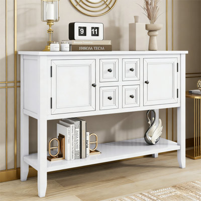 Ample console de rangement rétro avec quatre petits tiroirs et une tablette inférieure