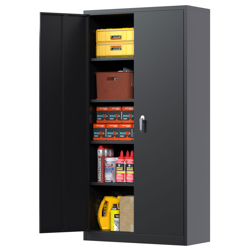 Armoire de rangement en métal avec 4 tablettes réglables Aobabo, Noir