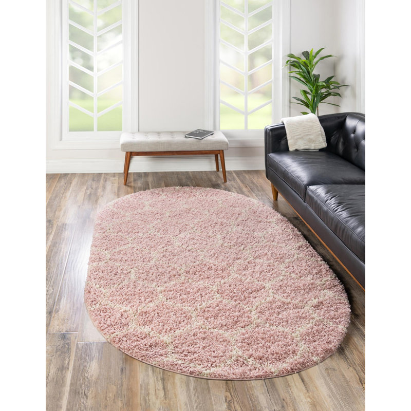 Tapis à poils longs rubis rose clair Rugs.com, Ovale 5 pi 3 po x 8 pi