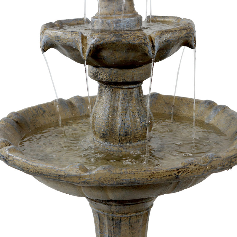 Kirt Resin Pineapple Traditional 2-Tier Solar Fountain with Battery Backup - Earth, Tan Brown