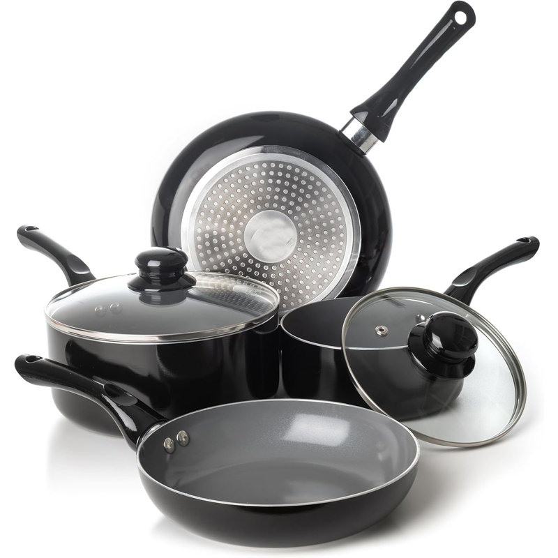 6 Piece Nonstick Cookware Set, Pots And Pans Set Non Stick With Glass Lid, Induction Cookware, Stay Cool Handle, PTFE/PFOA, Kitchen Cookware 6-Piece With Frying Pans Set & Saucepan