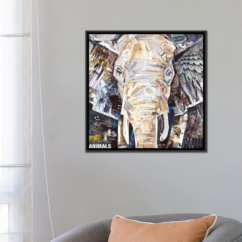 «Elephant's Gaze» par James Gray - impression sur toile, H 37 po x l 37 po x P 1,5 po, Toile avec cadre noir, Pas de tapis