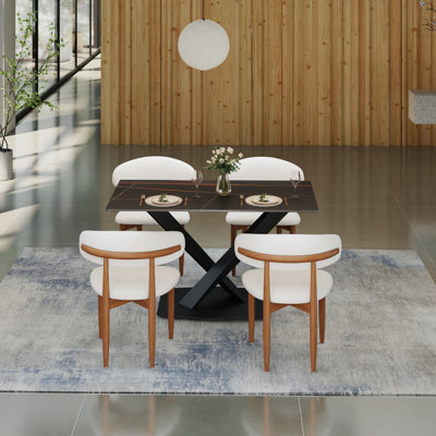 Juvan 5-Piece Modern Rectangular Dining Table Set With 4 Solid Wood Chairs
