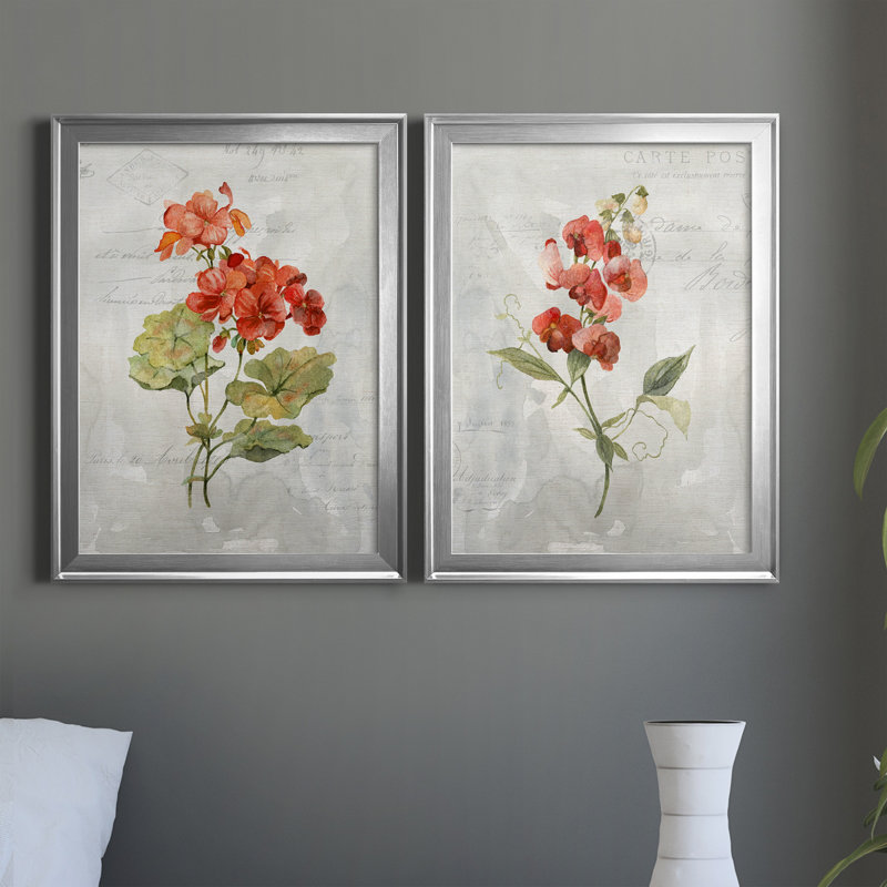 Lin géranium - ensemble de 2 peintures sur toiles, Toile avec cadre argenté, H 22,5 po x l 61 po x P 1,5 po