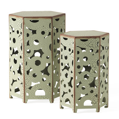 Iron Accent Table In Antique , Intricate Pattern, No Assembly, 12.62"W X 13.82"D 21.8"H, 9.93 Lb, Two Tables Assembly Requirement, Design, 2